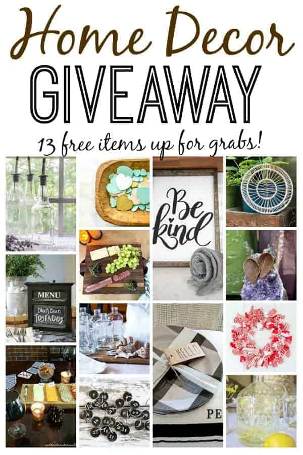 collage of thrifty home decor items for a big giveaway