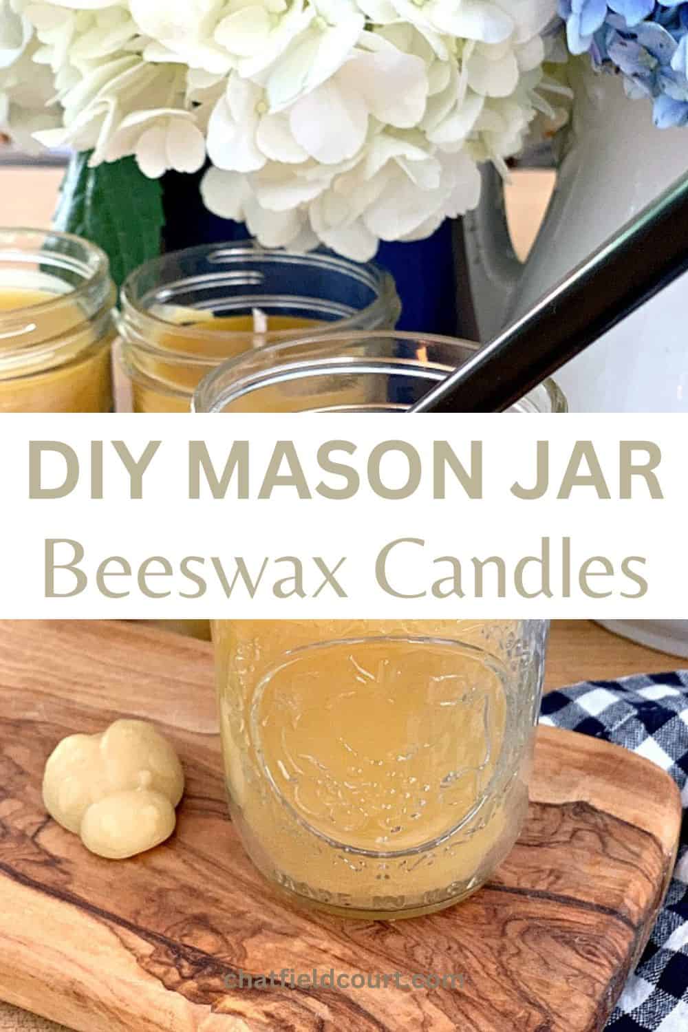 lighting a beeswax candle in a mason jar