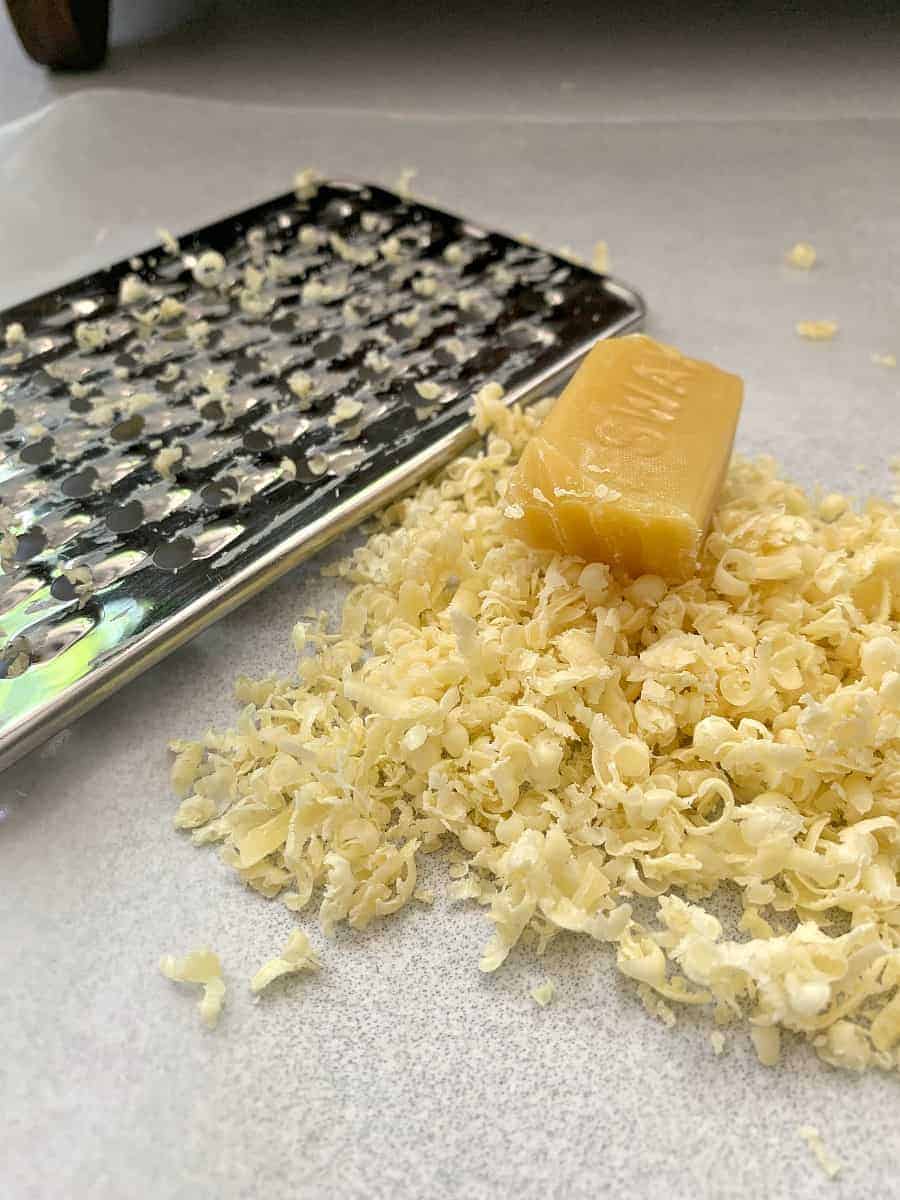 cheese grater and raw wax grated up