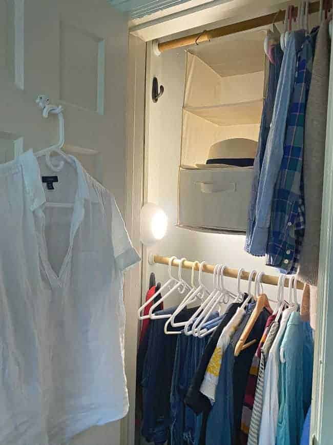 battery operated motion light in small clothes closet