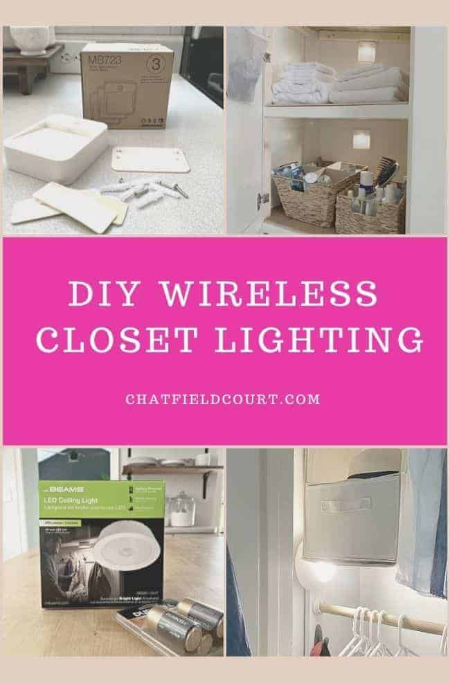 collage of wireless closet lighting ideas and large graphic