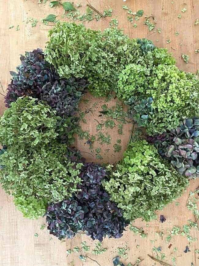 top view of dried hydrangea wreath