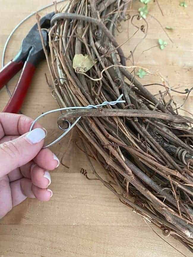 wire hook on the back of a grapevine wreath