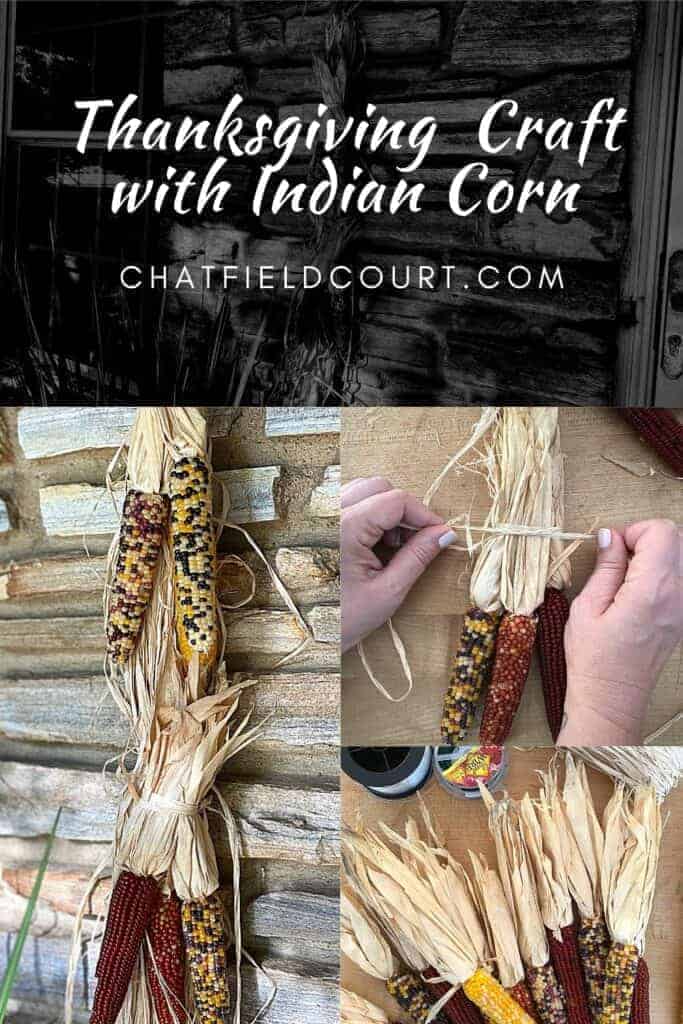 collage of mini Indian corn tied to raffia and a large graphic