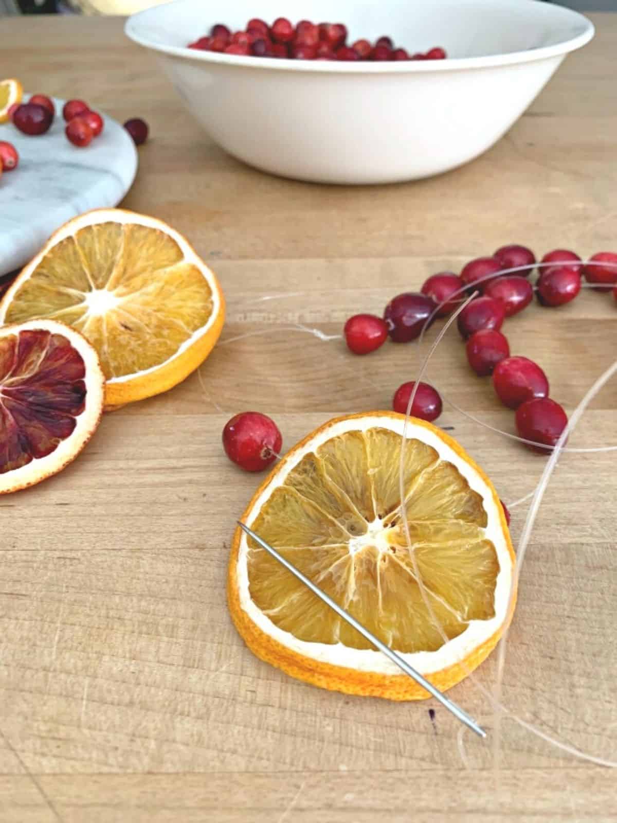 dried orange slices and cranberries