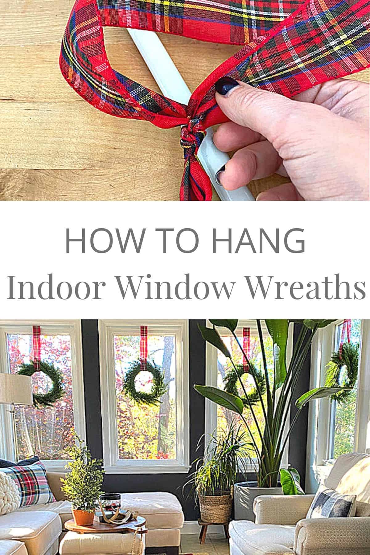 wreath hanging supplies and wreaths hanging in sunroom windows