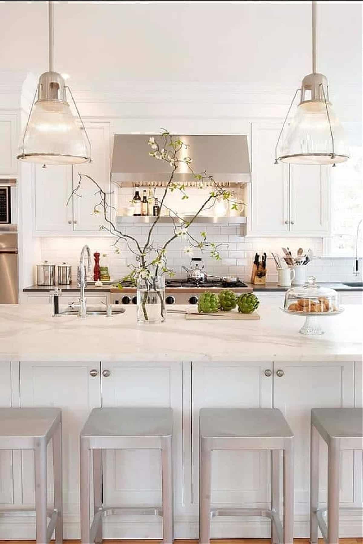 white kitchen with island