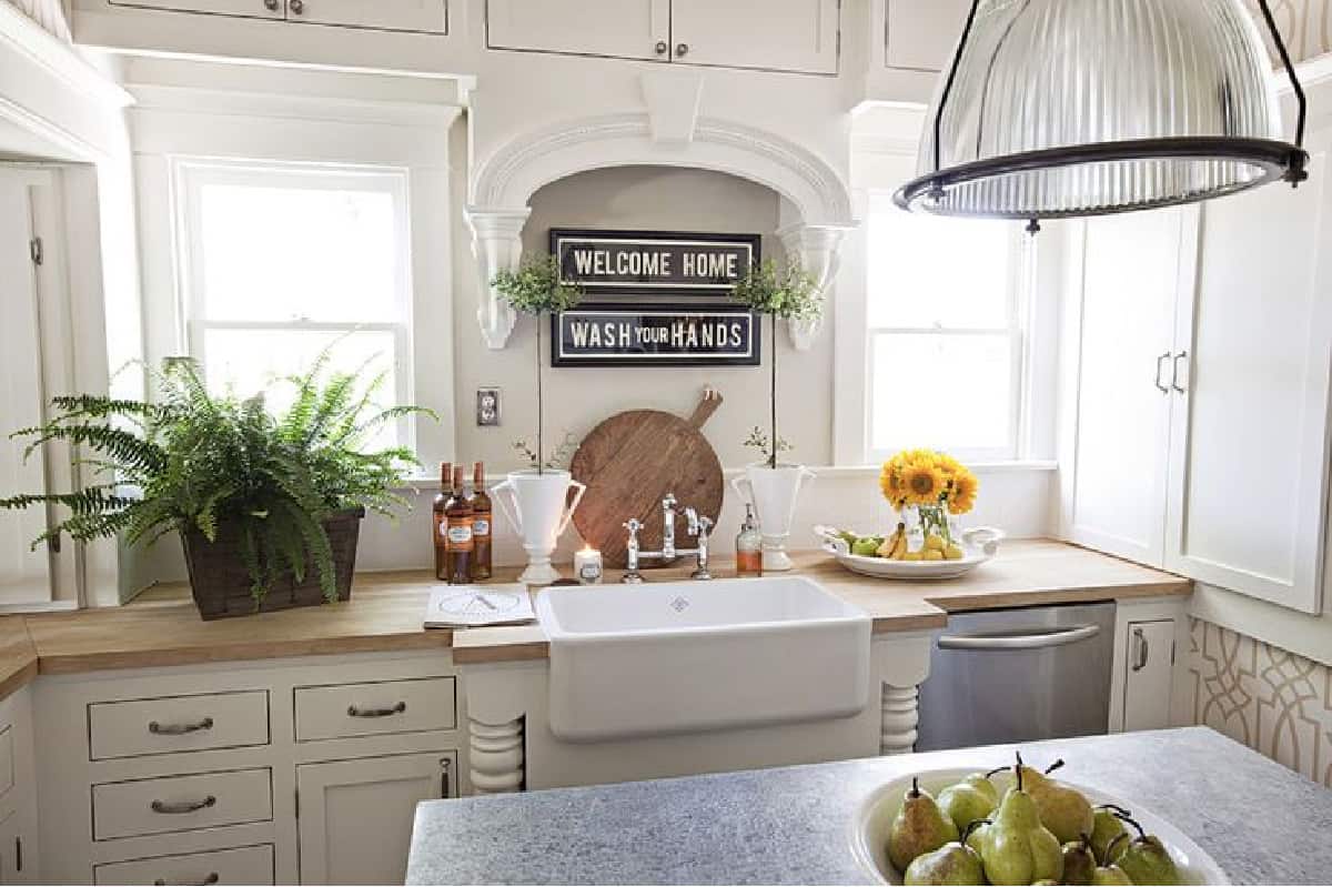 kitchen with white cabinets