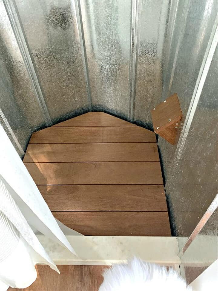 DIY wood bath mat in RV shower