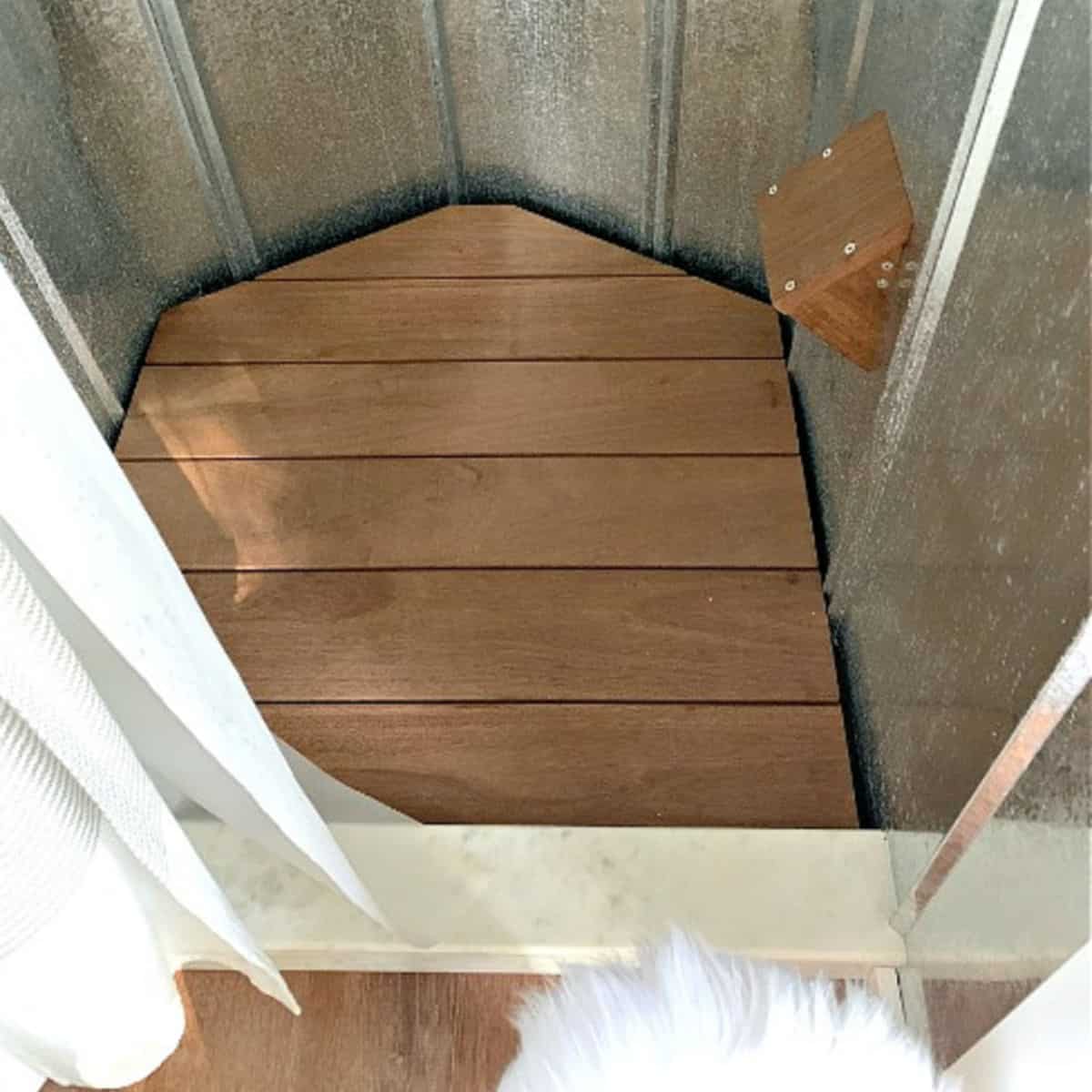 DIY wood bath mat in RV shower