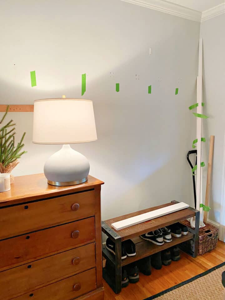 Easy Board and Batten Accent Wall pix painter's tape on gray wall in entry