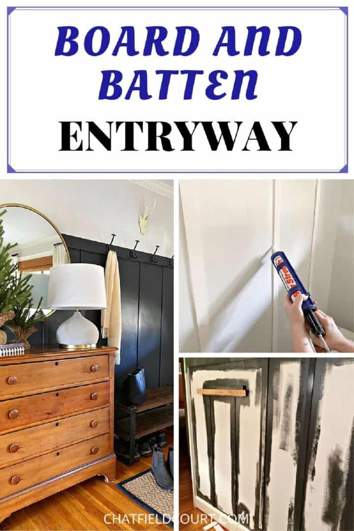 collage of process to create board and batten in an entryway