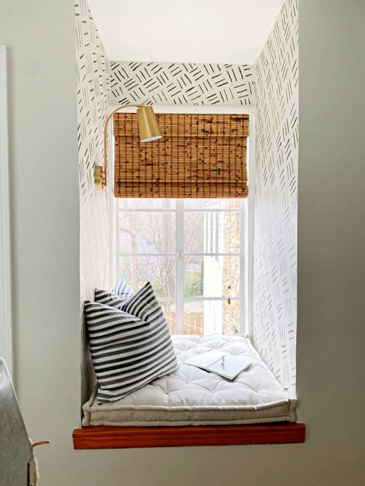 DIY Hand-Painted Accent Wall shot hand-painted accent walls in window nook