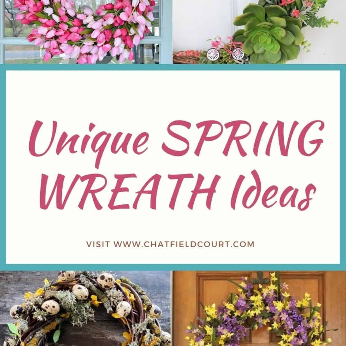 large graphic and collage of DIY spring wreaths