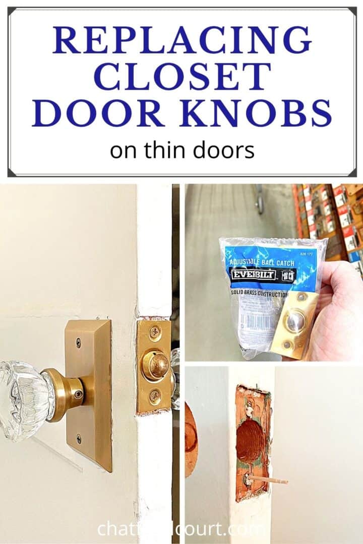 collage of replacing glass door knob on closet door