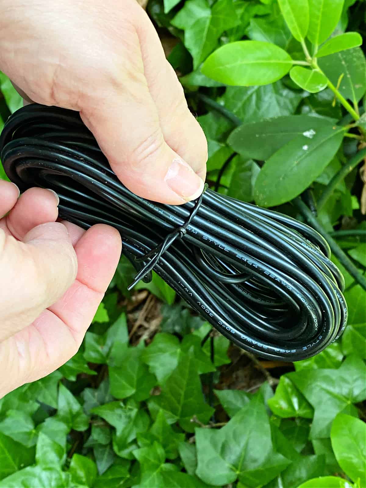 rolled up wires for landscape lights