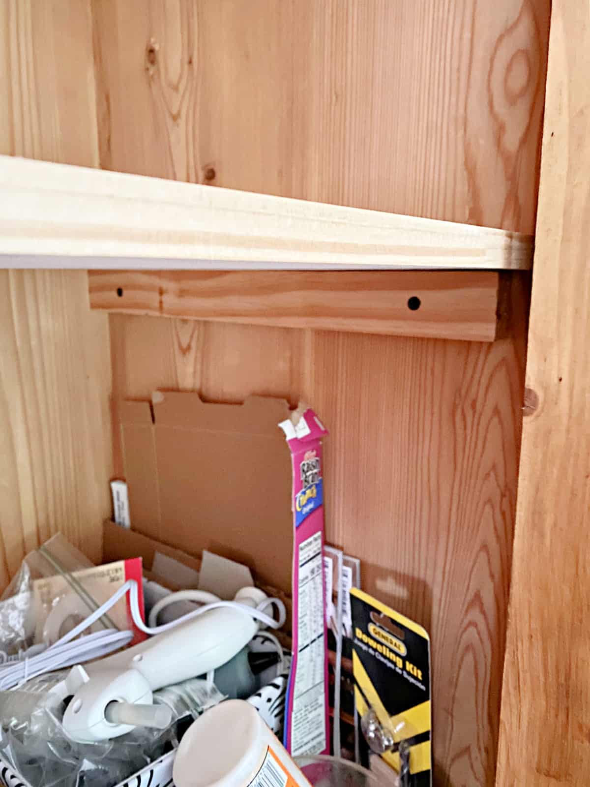 support for shelf in craft closet