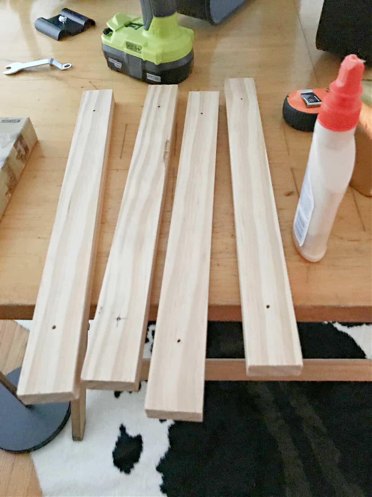 cut 1x2 boards on wood table