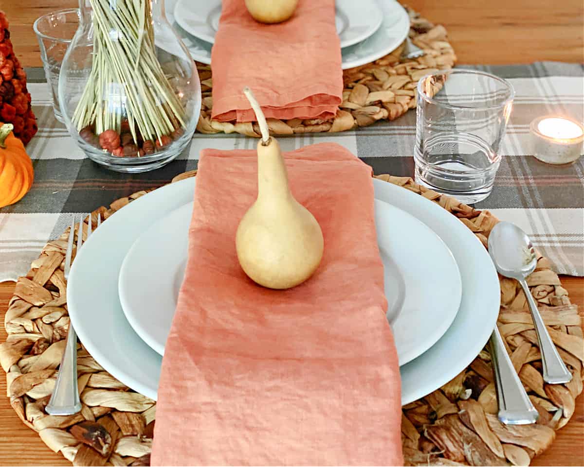 fall table setting with gourd