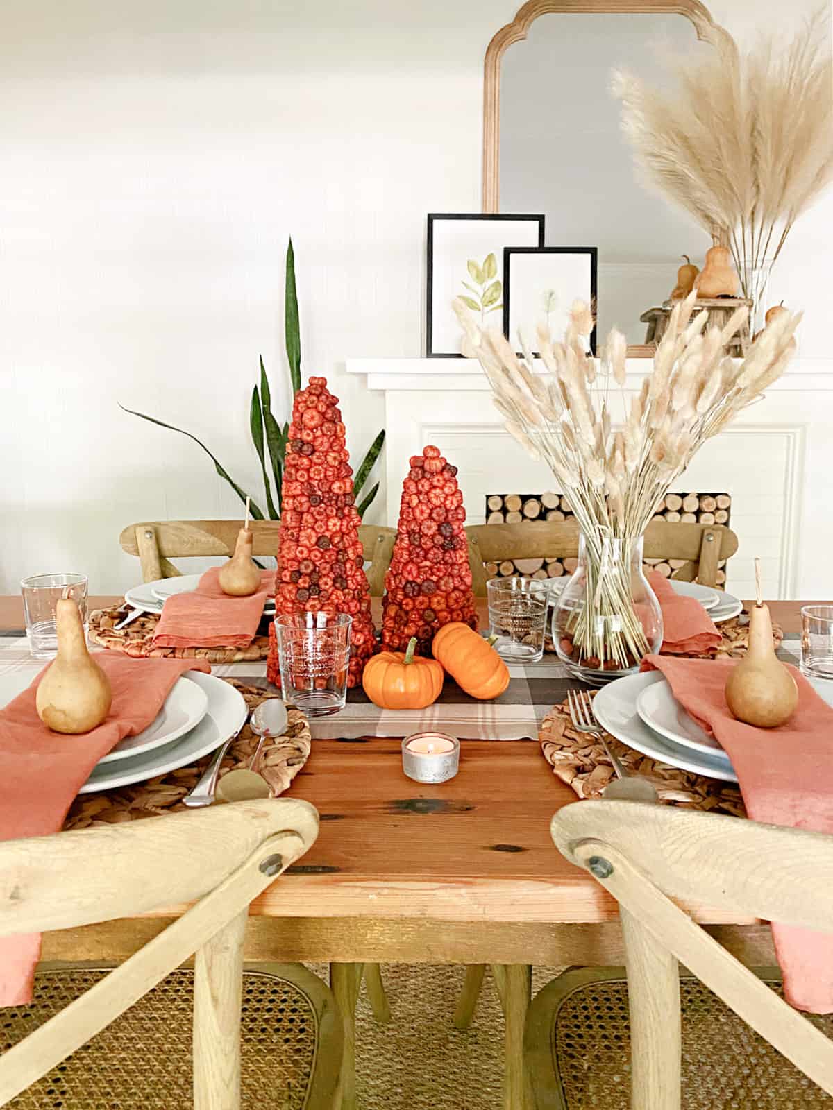 fall table setting with centerpiece
