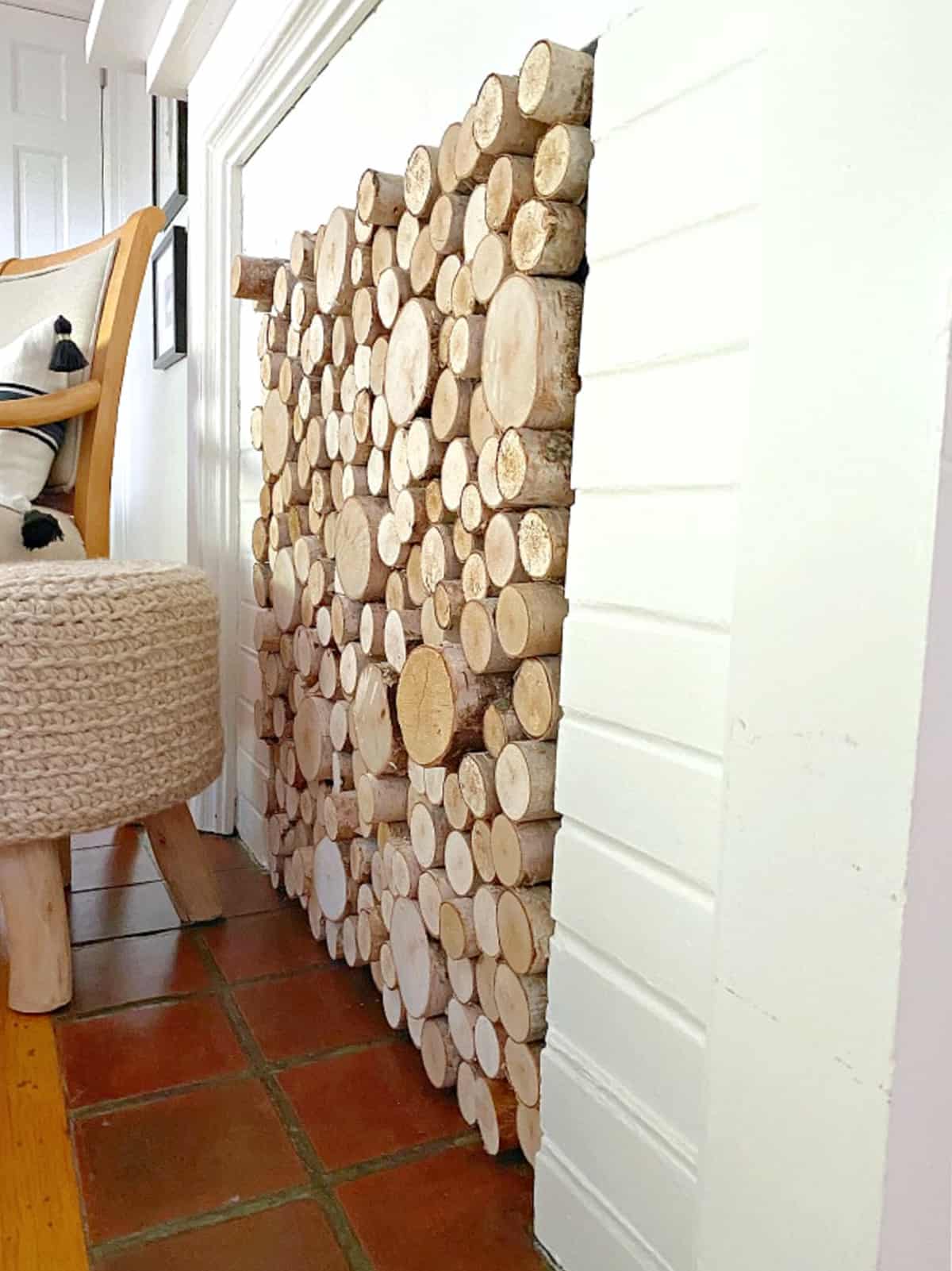 Fireplace Update with Peel & Stick Tiles picture wood round fireplace screen