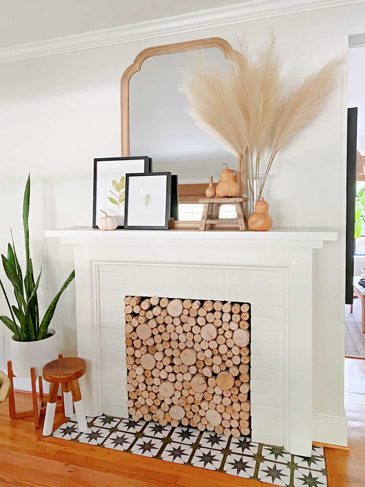 fireplace with vinyl tile stickers