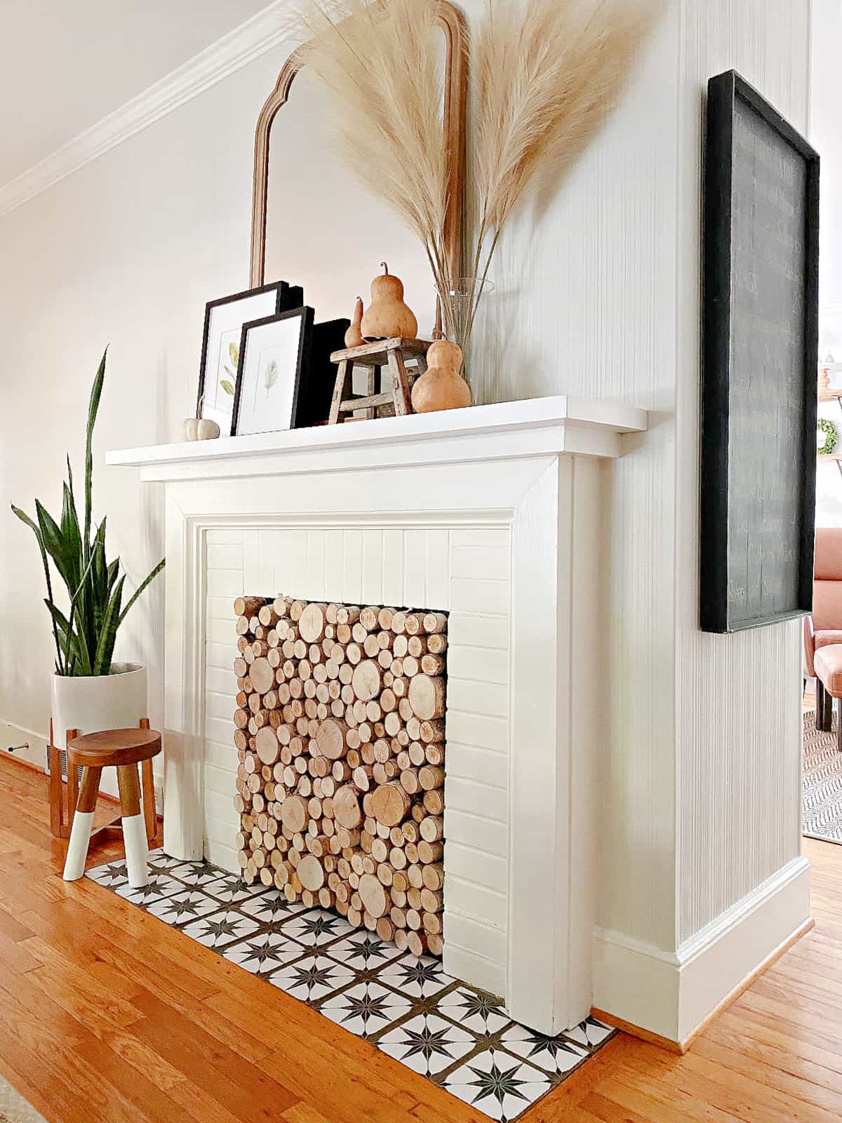 Vinyl Tile Stickers On A Fireplace, Vinyl Tile Covers