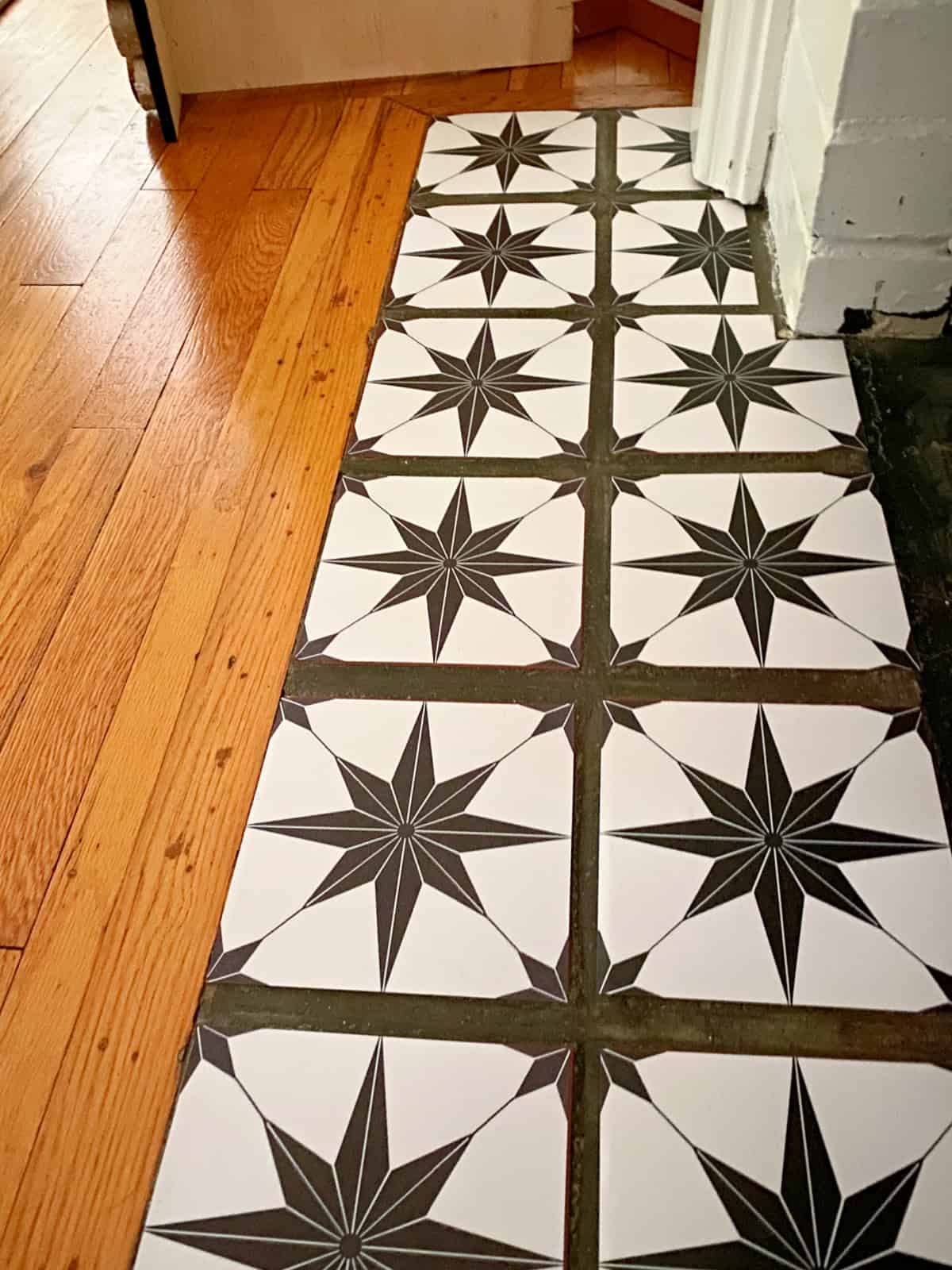 Fireplace Update with Peel & Stick Tiles after shot vinyl tile stickers on fireplace