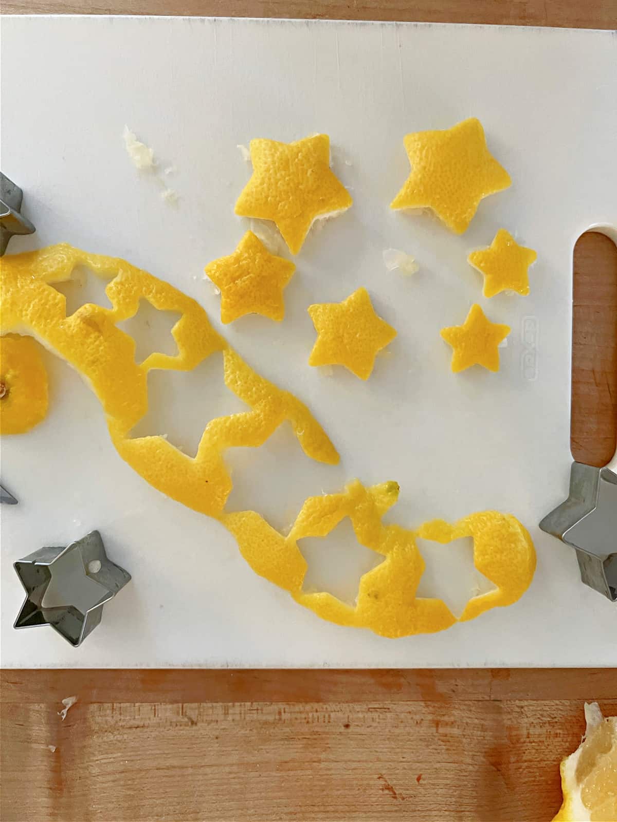 How to Make a Concrete Christmas Tree stars shot stars cut out of a lemon peel with cookie cutters
