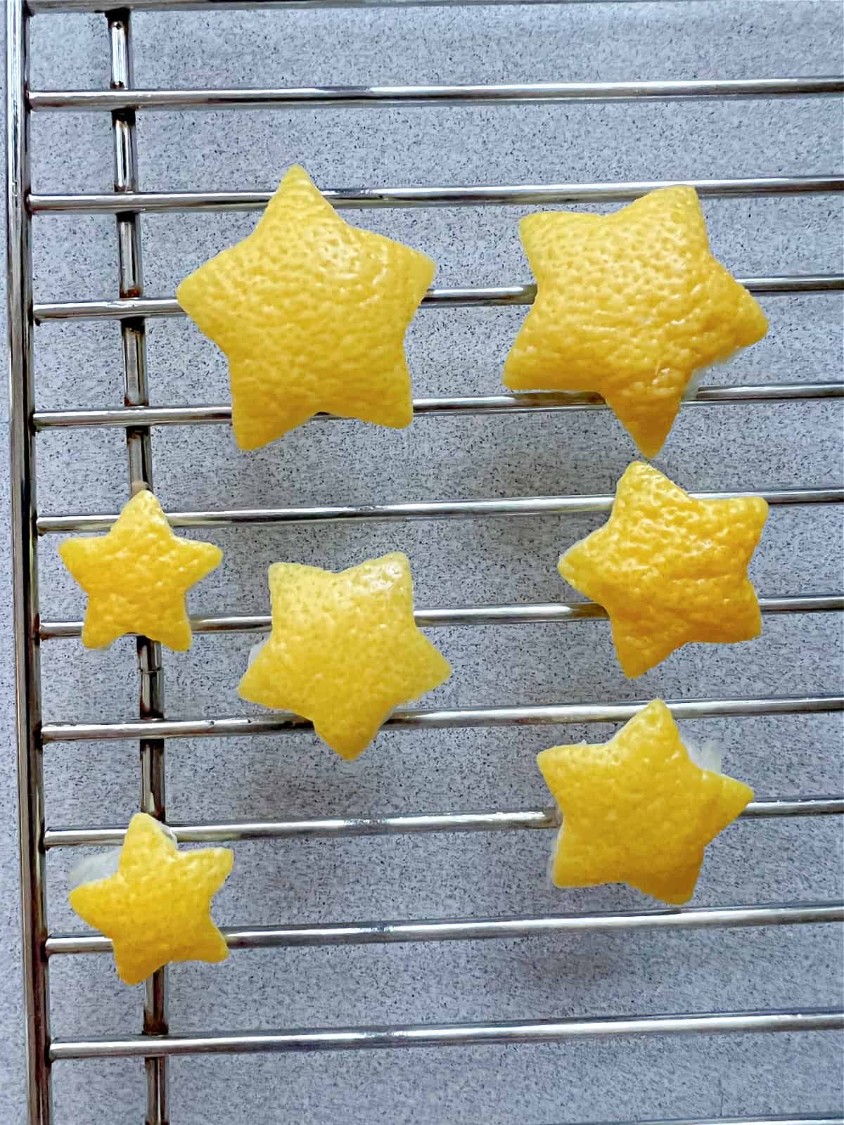 lemon peel stars on drying rack