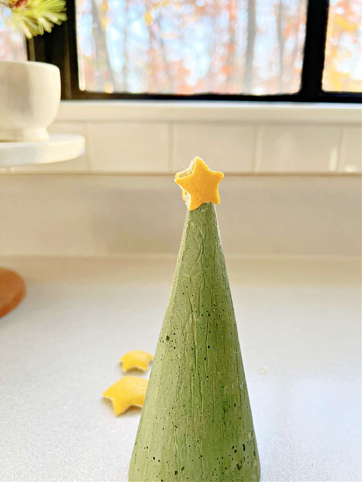 How to Make a Concrete Christmas Tree star on top pic lemon peel star on top of concrete Christmas tree