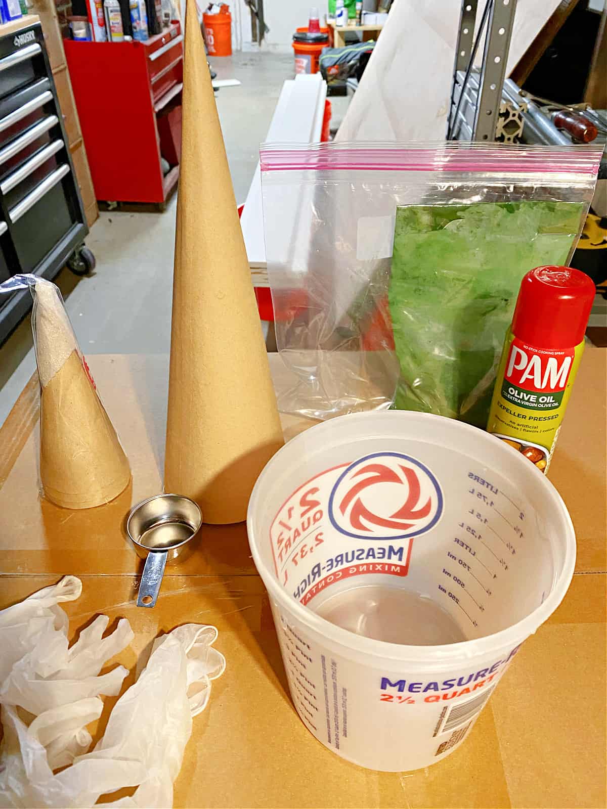 How to Make a Concrete Christmas Tree pix supplies to make green dyed concrete Christmas trees