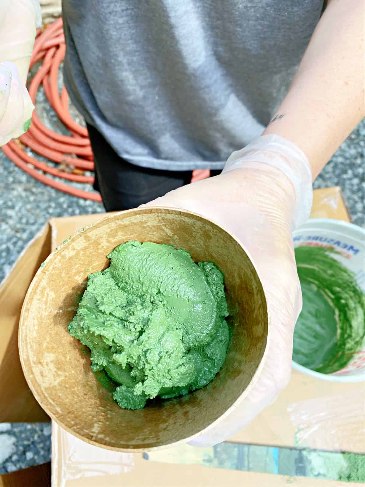 How to Make a Concrete Christmas Tree print green tinted concrete in cardboard cone