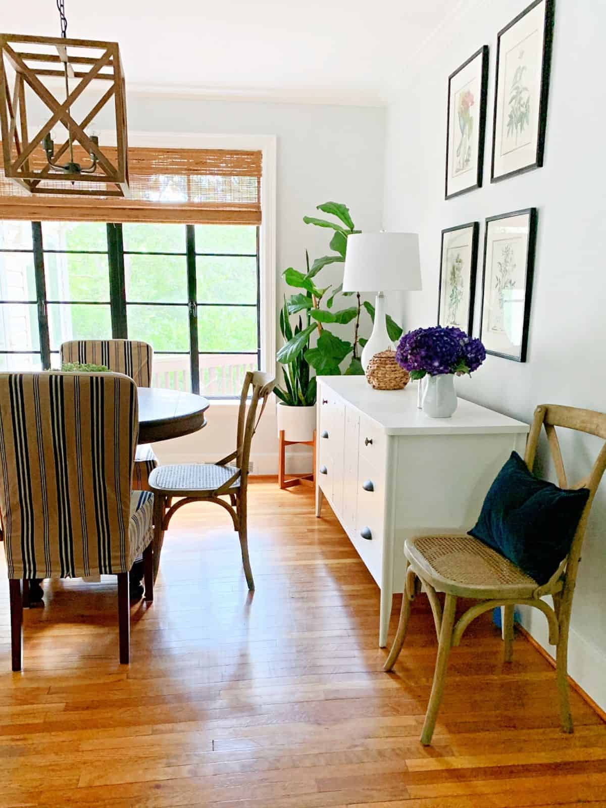 dining room with white buffet