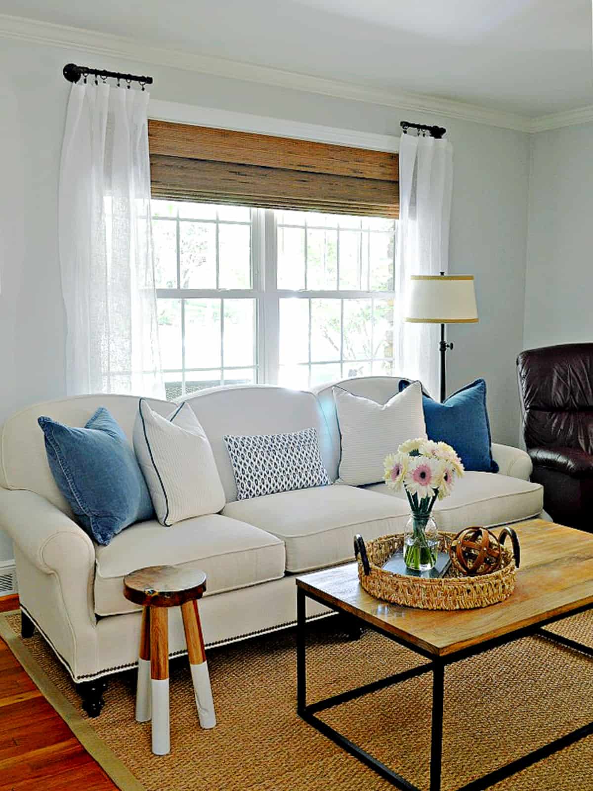 cream sofa and coffee table in living room