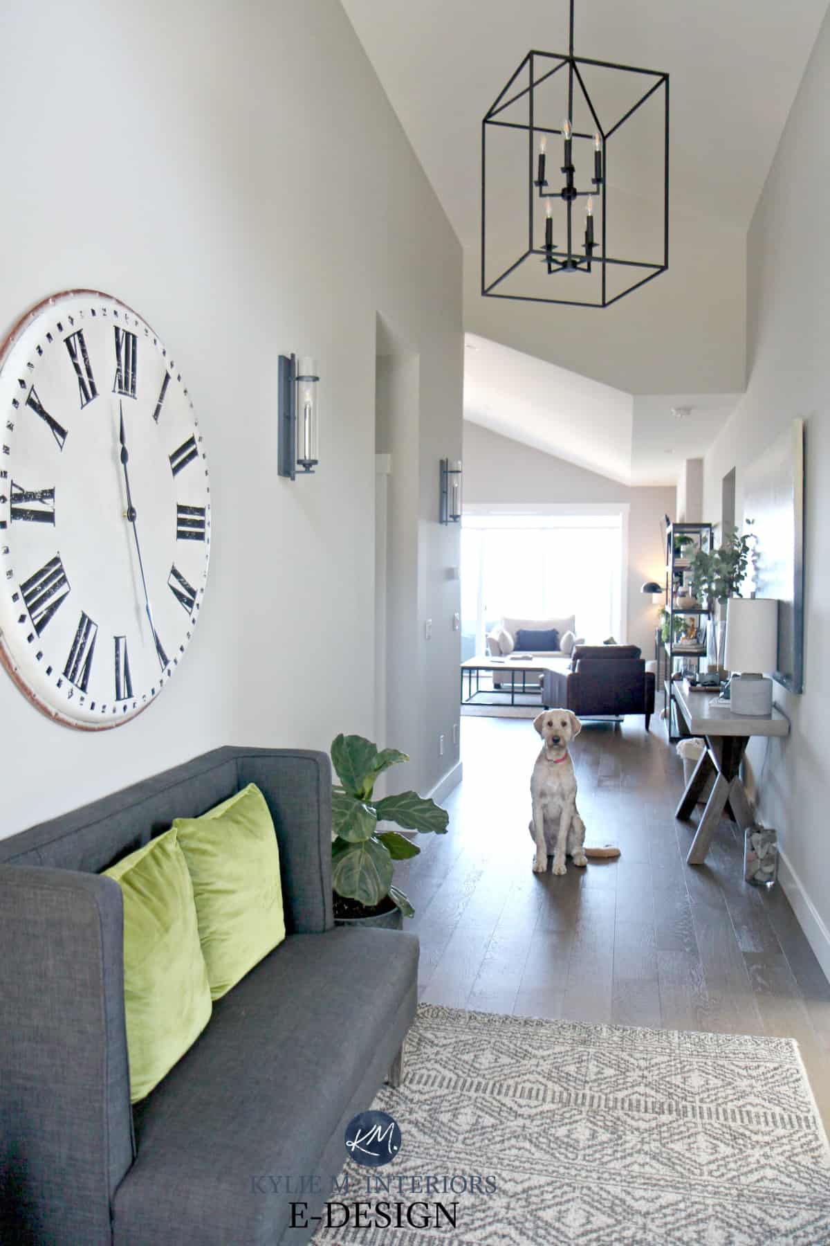 decorated entryway with gray painted walls