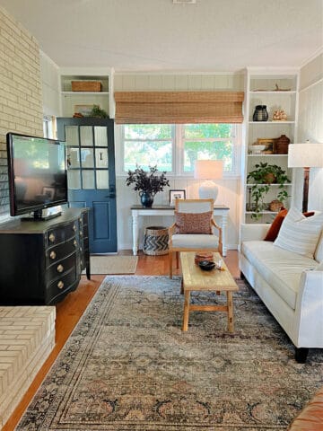 view of long, narrow living room and furniture