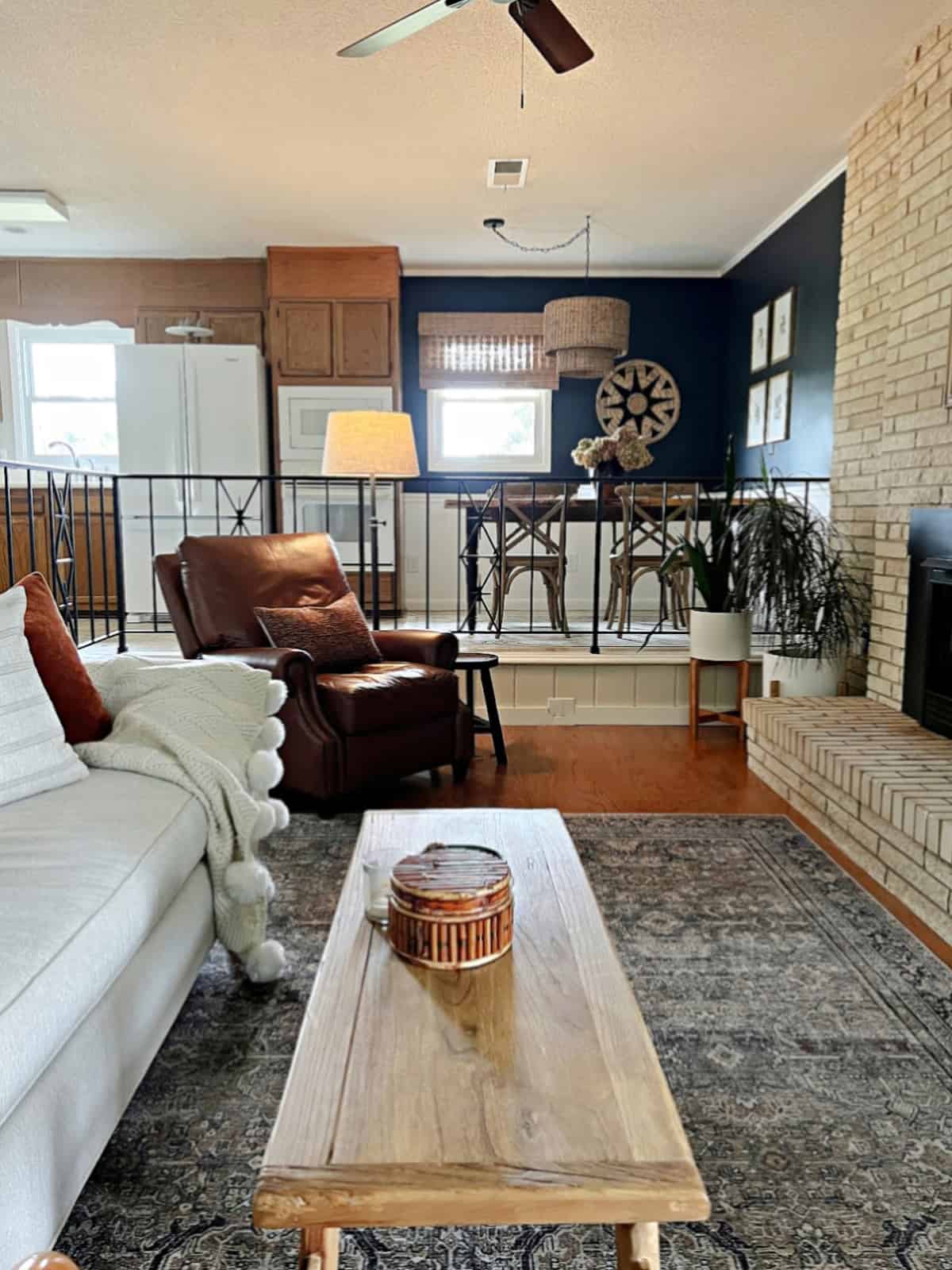 long narrow living room and small dining nook