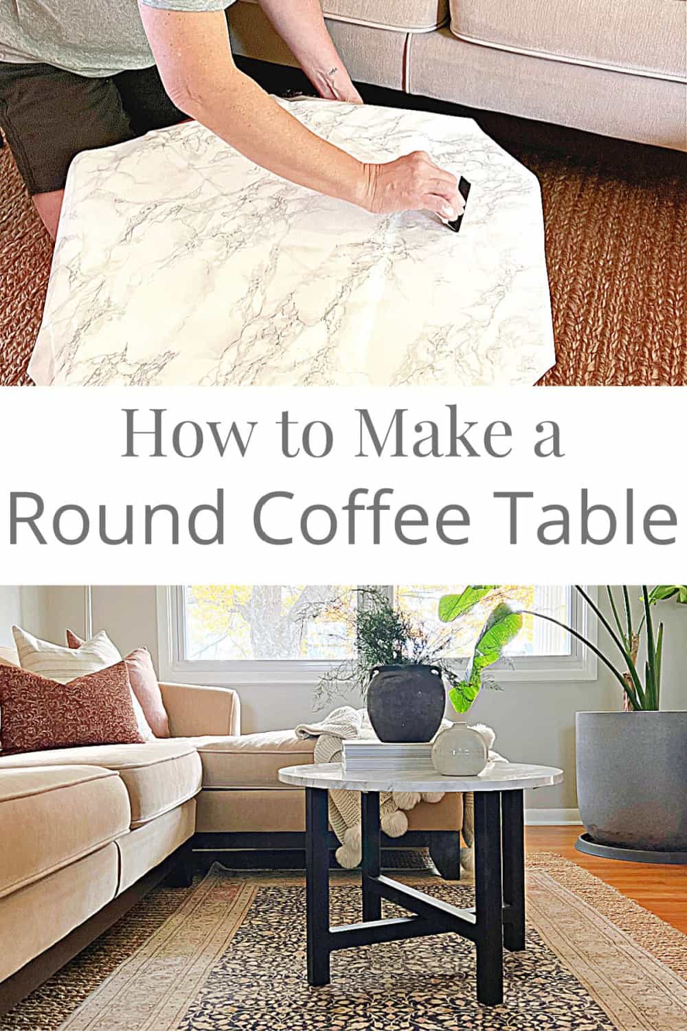 creating a DIY round coffee table , coffee table in living room with decor