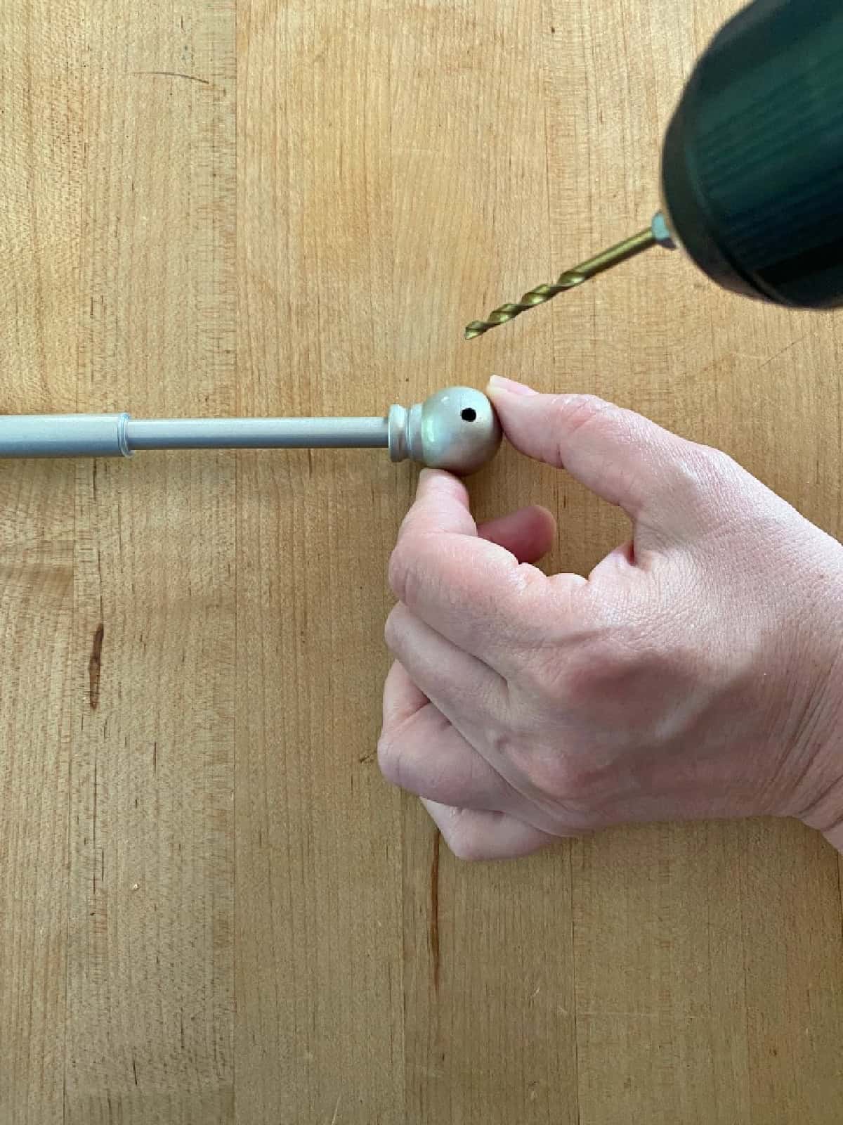 DIY RV Privacy Curtain photo drilling hole in shower curtain finial