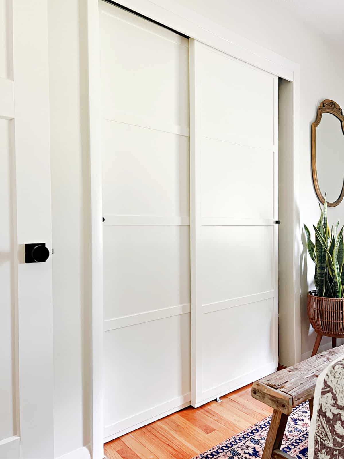 DIY sliding closet doors in guest bedroom