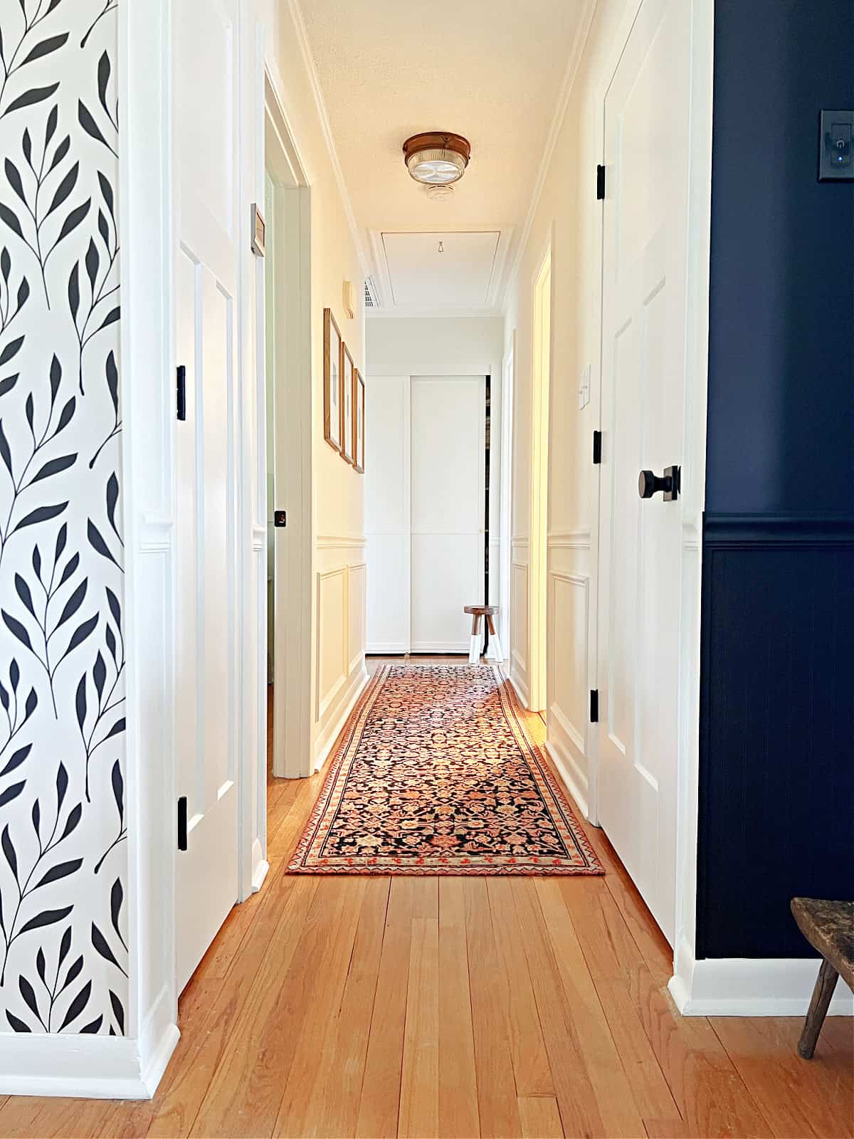 light and bright narrow hallway after renovation