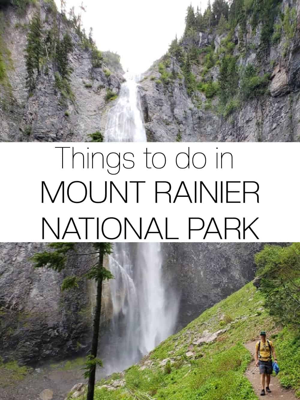 Mount Rainier waterfall and large pinterest graphic