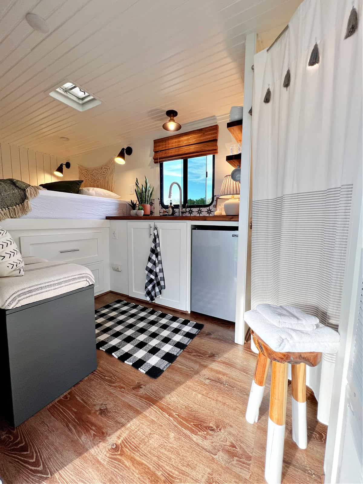 view inside decorated cargo trailer conversion 